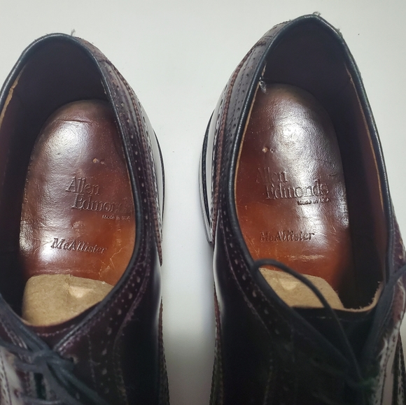 Men's Allen Edmonds McAllister 12.5 B Burgundy Oxford Wingtip Leather Shoes 6275 - Picture 5 of 11